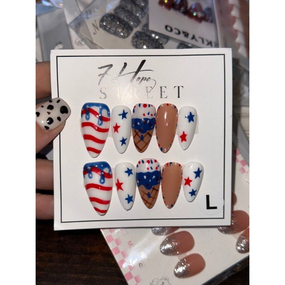 4th of July Almond Press On Nails Size Large